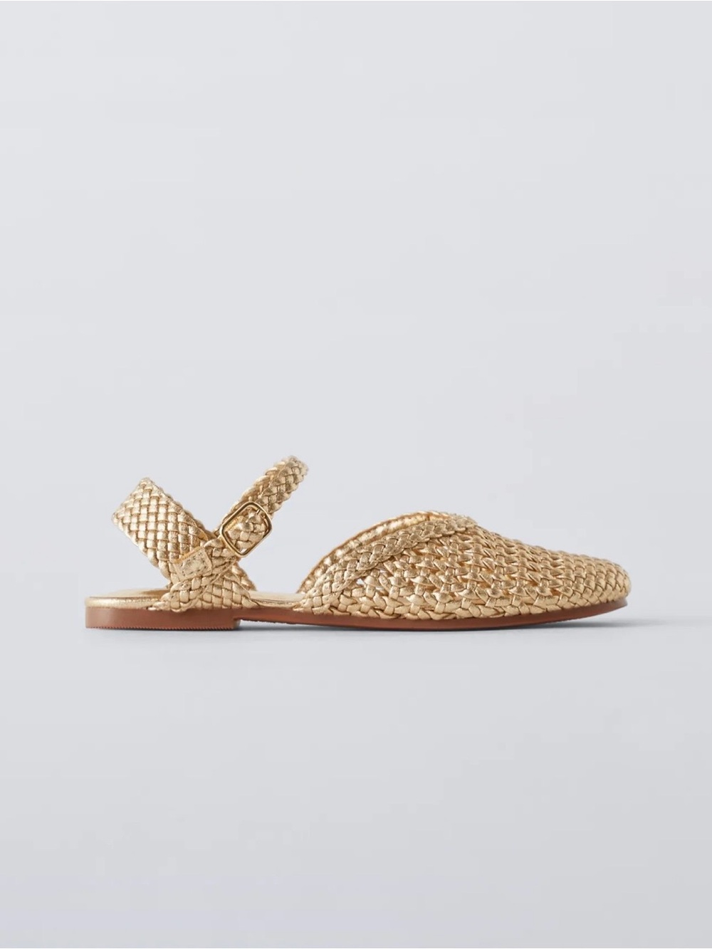 Zara Metallic Gold Woven Slingback Sandals